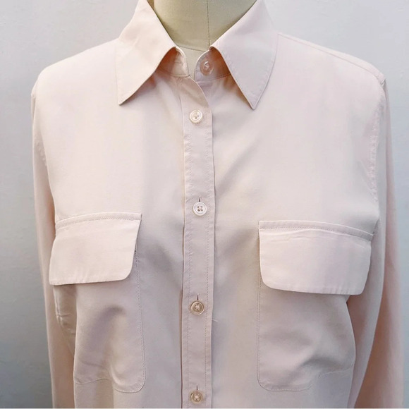 Go Silk Charmeuse Shirt Button Down Front Blouse Light Pink - Picture 3 of 10